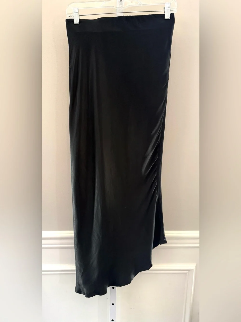 ba&sh Black Nelly Midi Skirt Satin Twist Front Draped Bias Cut Designer Size L